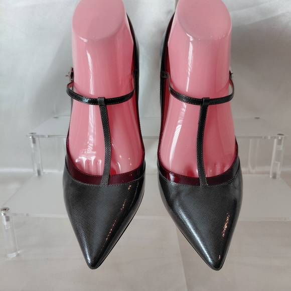 Kate Spade Gray/Burgundy T-Strap Colorblock Heels 🩶 - Picture 1 of 7